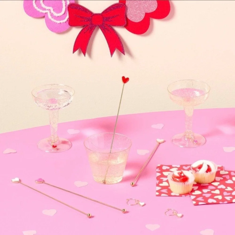 Target Cheers To Us Heart‎ Drink Stirrers and Wine Charms Set Gold Pink Red 8pc